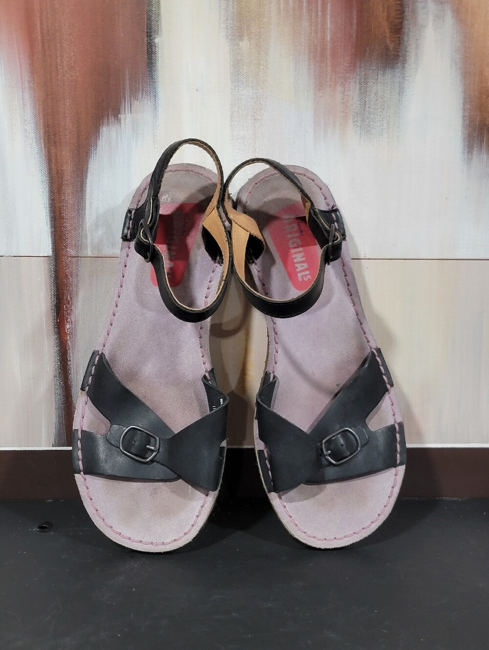 CLARKS ORIGINALS Crepe Sole LEATHER Open Toe Criss Cross Sandals Sz 6 D